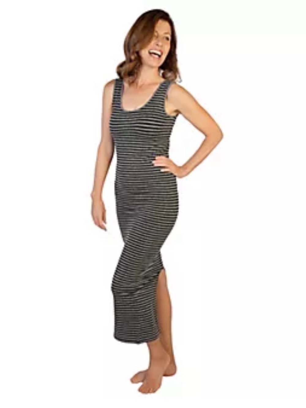 Sleeveless Black and White Striped Maxi Dress